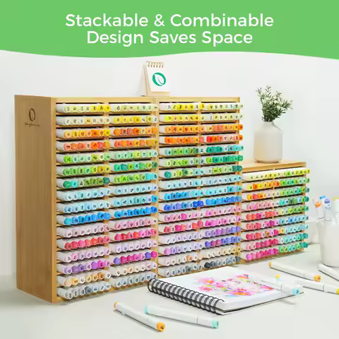 Pot à crayon Ohuhu en bambou — 126 fentes pour marqueurs et stylos pinceaux