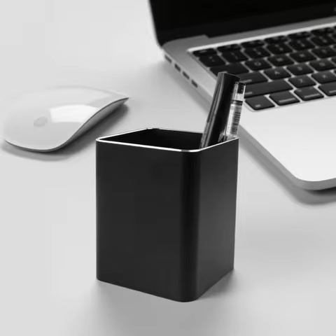 Pot à crayon aluminium brossé — corps métal poudré tenue 200 g+