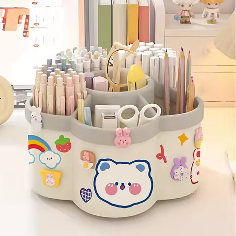 Pot à crayon rotatif 360° premium — large capacité pour bureau adulte