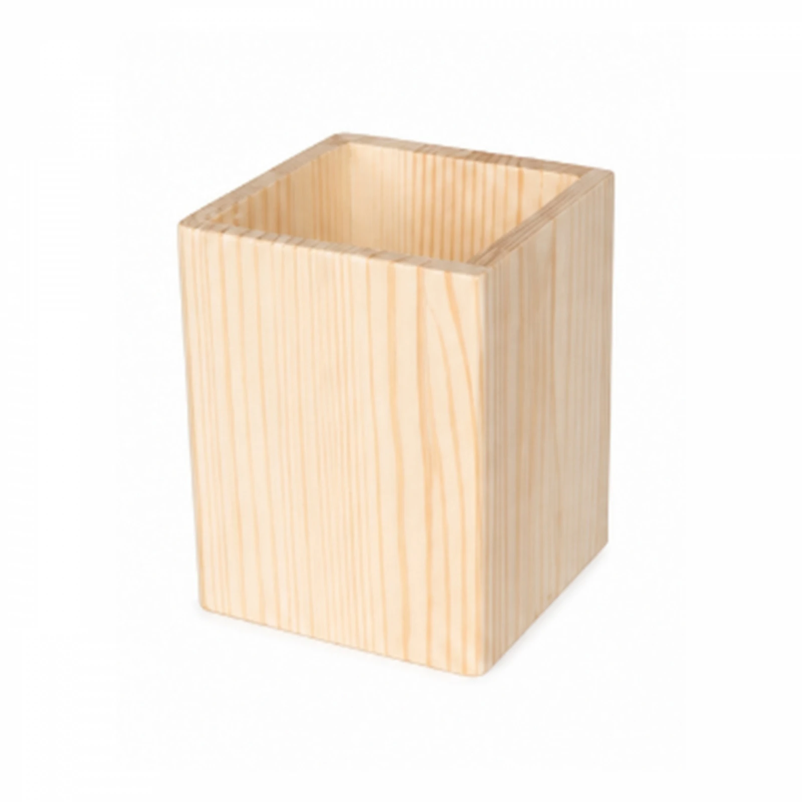 Pot à crayon carré en pin naturel — 11 × 11 cm, hauteur 10 ou 12 cm